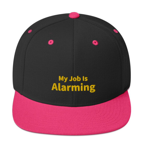 My Job Is Alarming Snapback Cap - Black/ Neon Pink