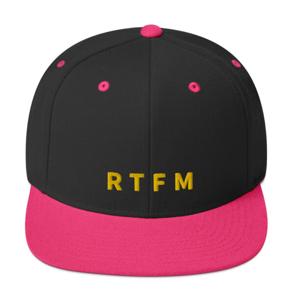 RTFM Snapback Cap - Black/ Neon Pink